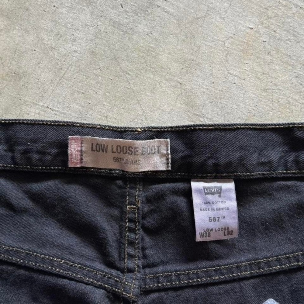 Vintage Levi's 567 Low Loose Bootcut Baggy Black Denim Jeans 38x32 - Picture 4 of 7